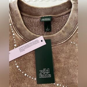 Wild Fable Khaki Crewneck Sweatshirt Sweater with Rhinestone Embellishments BNWT